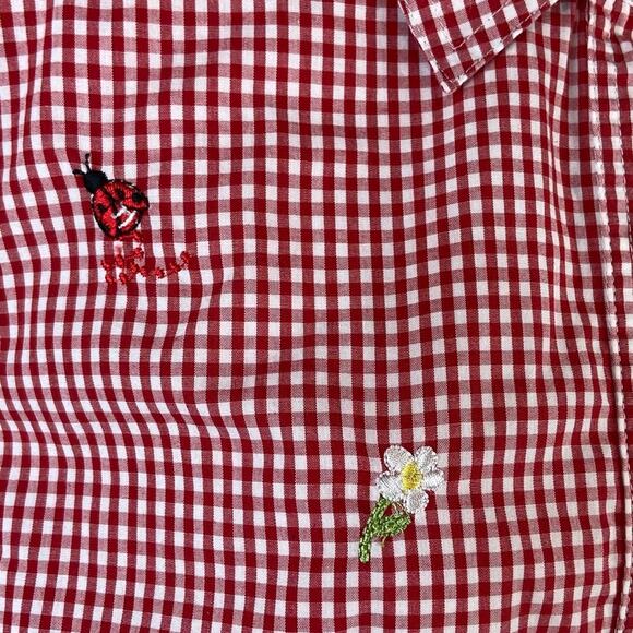 Vintage Southern Lady Gingham Flower & Ladybug Embroidered Sleeveless Blouse - Picture 8 of 12